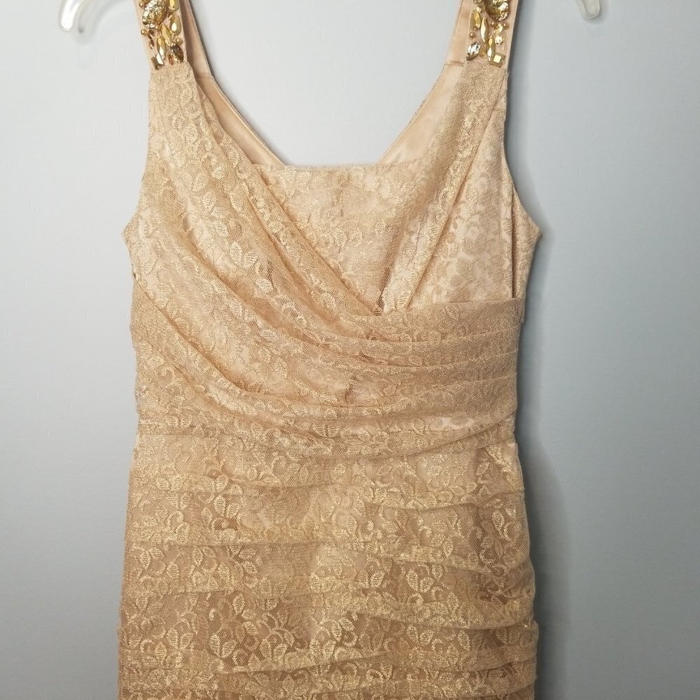 Express Gold Metallic Ruched Mini Dress - Picture 4 of 10